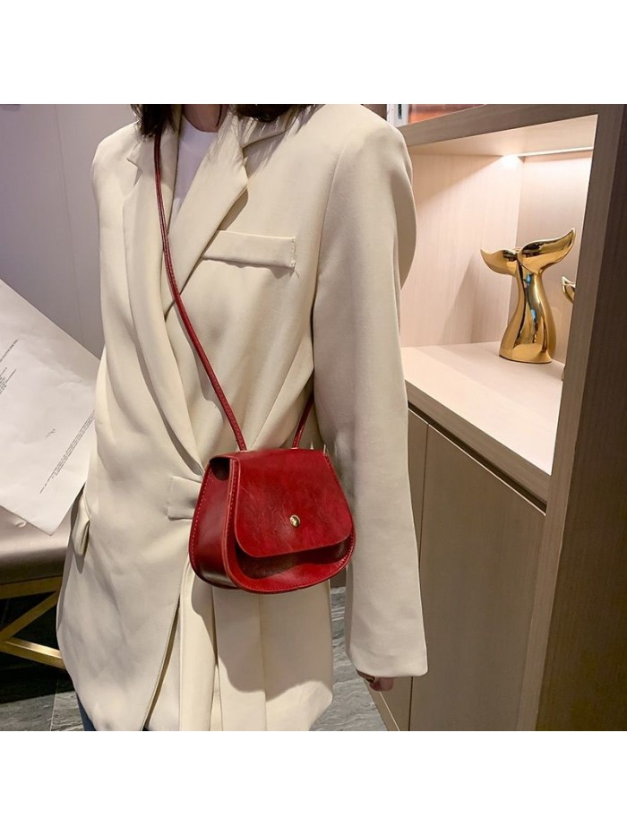 Women's bag new saddle button bag Korean women's shoulder bag fashion retro bag casual all-around solid color PU bag
