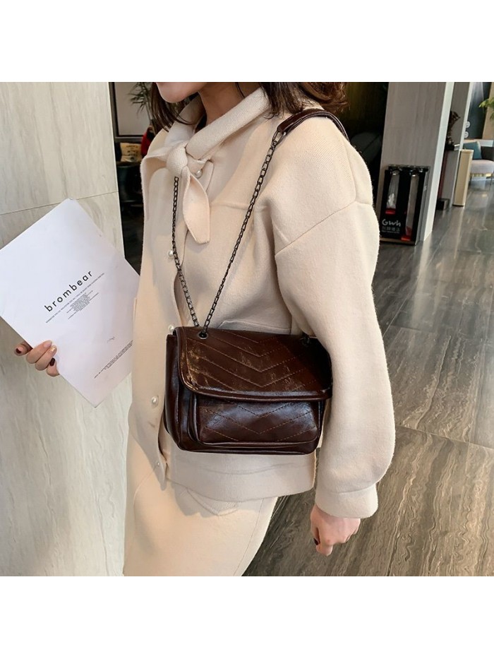 Retro winter bag for women 2019 new embroidered thread small square bag with foreign air chain single shoulder bag slant span bag
