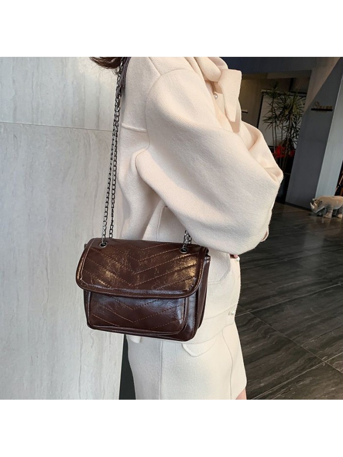 Retro winter bag for women 2019 new embroidered thread small square bag with foreign air chain single shoulder bag slant span bag
