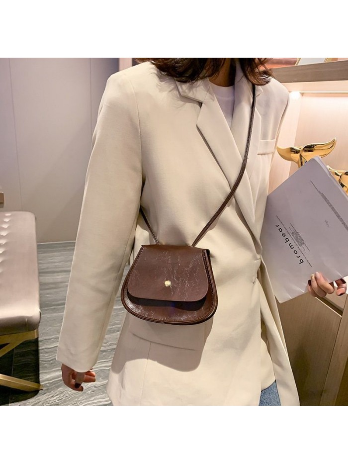 Women's bag new saddle button bag Korean women's shoulder bag fashion retro bag casual all-around solid color PU bag
