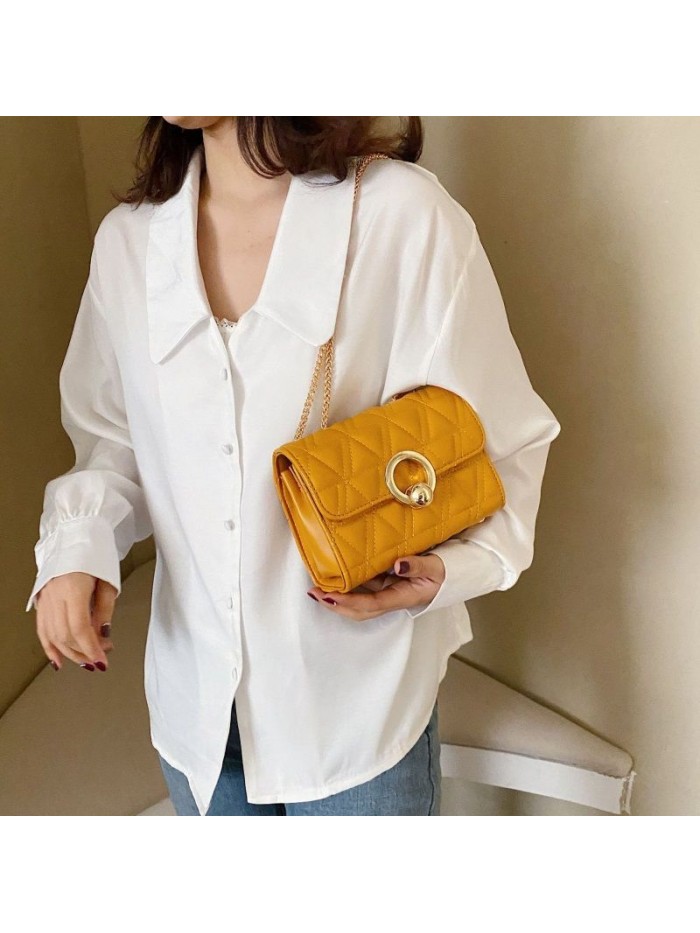 Autumn and winter 2019 new solid color women's autumn and winter new Korean versatile One Shoulder Messenger fashion Lingge chain bag
