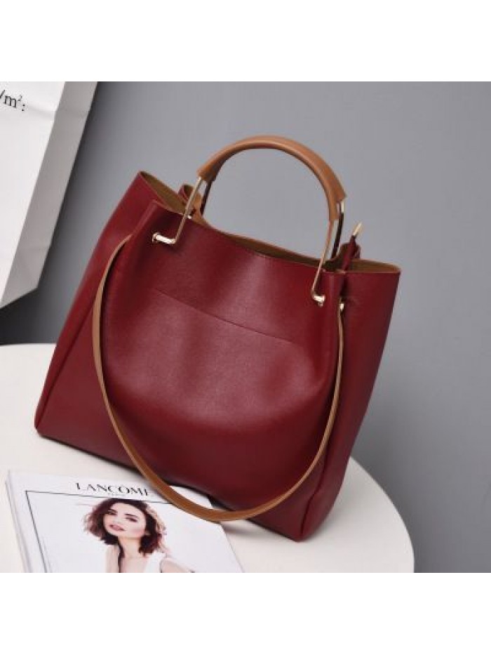 Cross border popular 2019 new European and American simple Tote women's bag hand-held single shoulder bag diagonal women's bag oil skin bag
