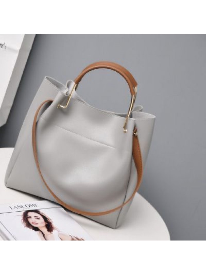 Cross border popular 2019 new European and American simple Tote women's bag hand-held single shoulder bag diagonal women's bag oil skin bag
