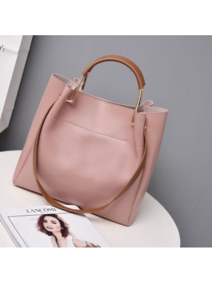 Cross border popular 2019 new European and American simple Tote women's bag hand-held single shoulder bag diagonal women's bag oil skin bag
