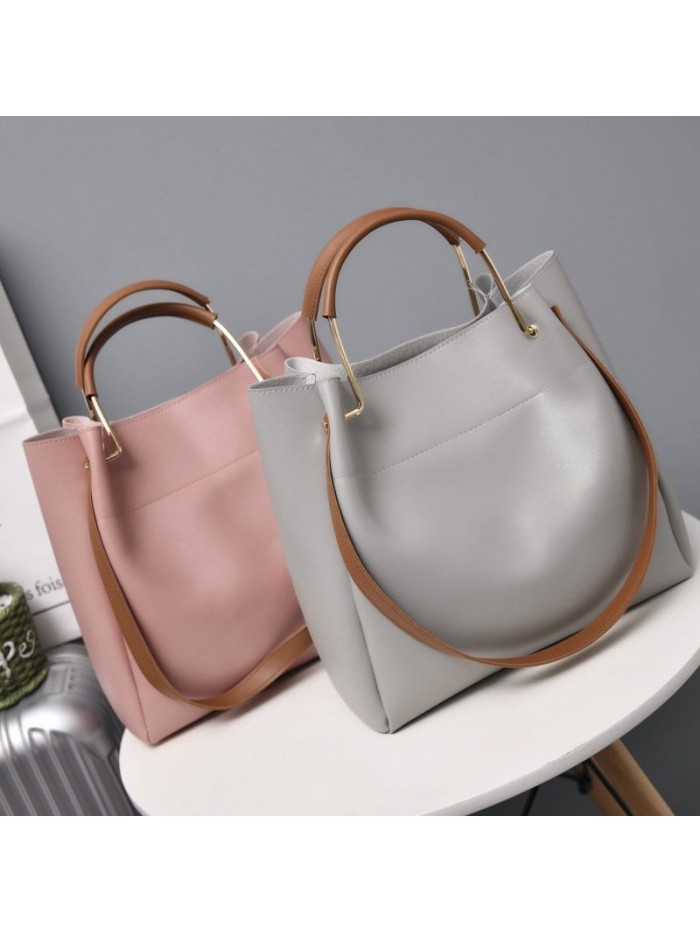 Cross border popular 2019 new European and American simple Tote women's bag hand-held single shoulder bag diagonal women's bag oil skin bag
