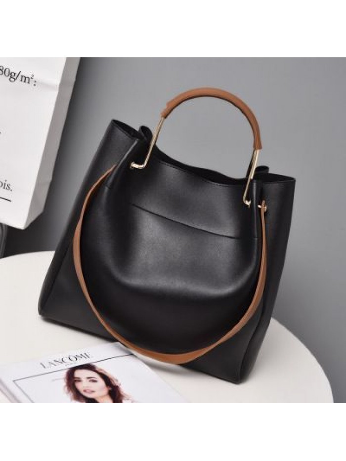 Cross border popular 2019 new European and American simple Tote women's bag hand-held single shoulder bag diagonal women's bag oil skin bag
