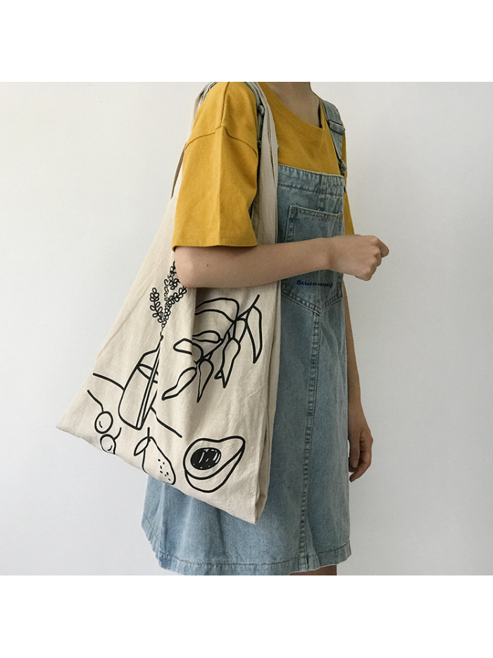 Korean version versatile canvas bag leisure cloth bag art women's bag simple printing bag single shoulder bag women's handbag
