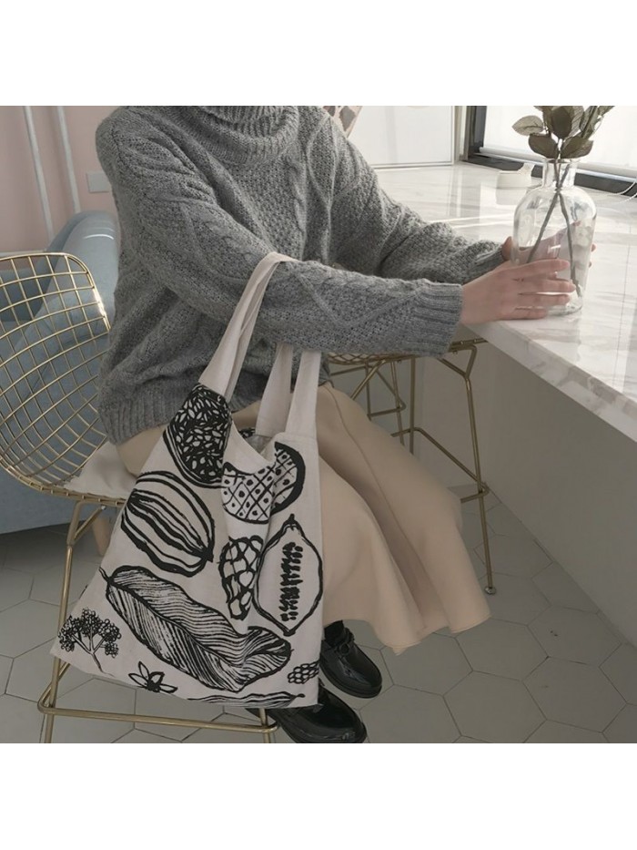 Korean version versatile canvas bag leisure cloth bag art women's bag simple printing bag single shoulder bag women's handbag
