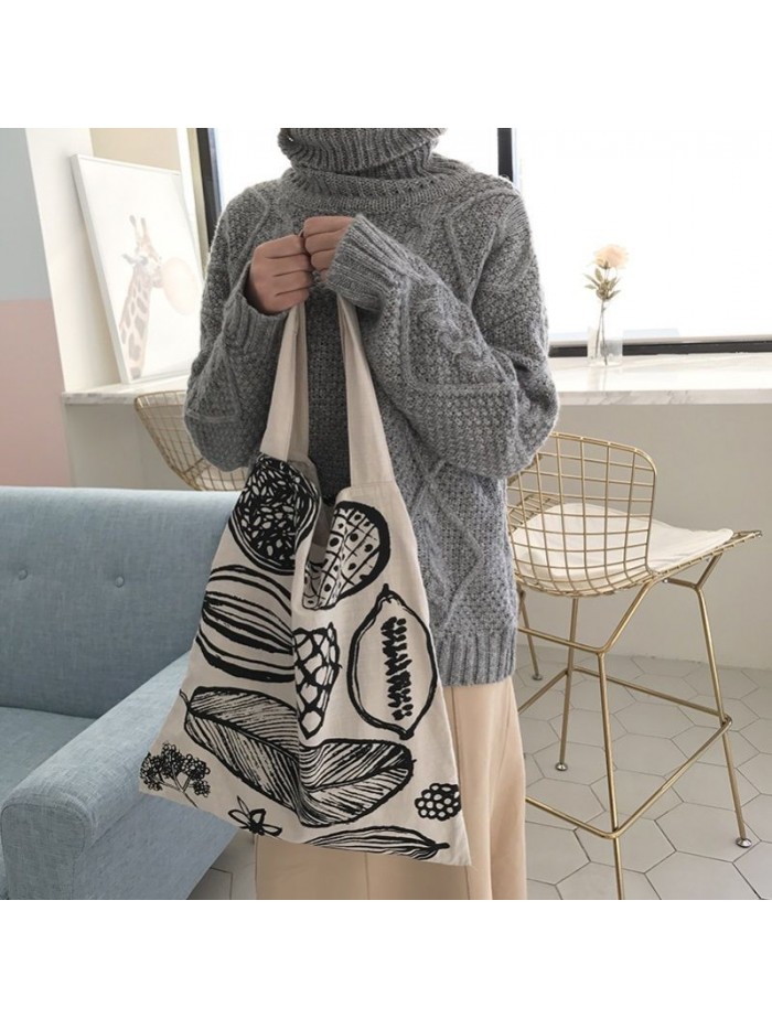 Korean version versatile canvas bag leisure cloth bag art women's bag simple printing bag single shoulder bag women's handbag
