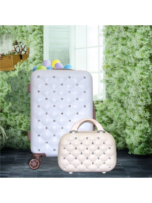 Zipper type cute suitcase girl's Rhinestone suitca...